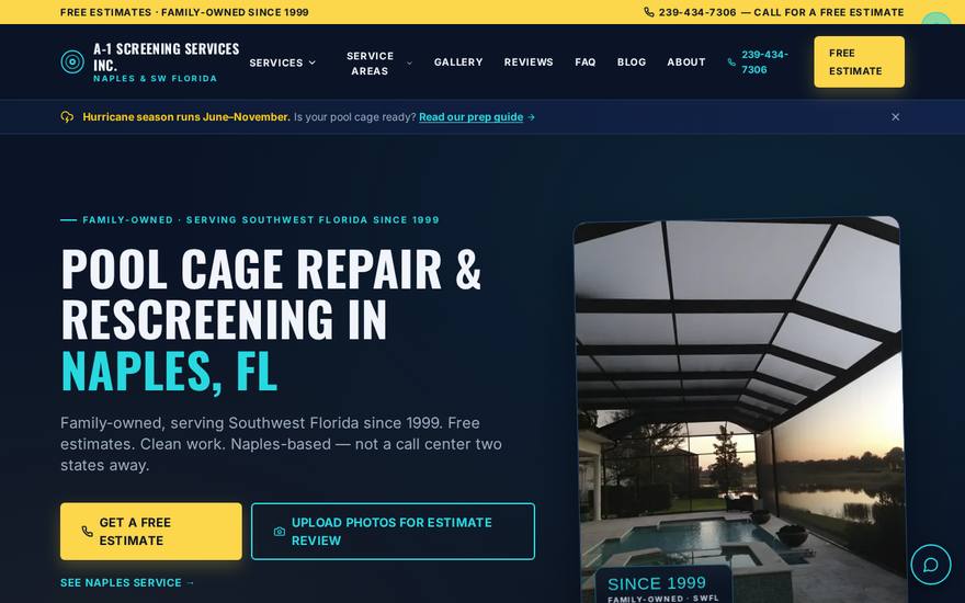 Screenshot of the A-1 Screening Services website
