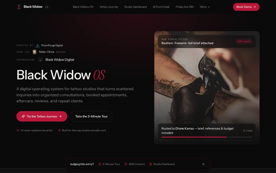 Screenshot of the Black Widow OS website