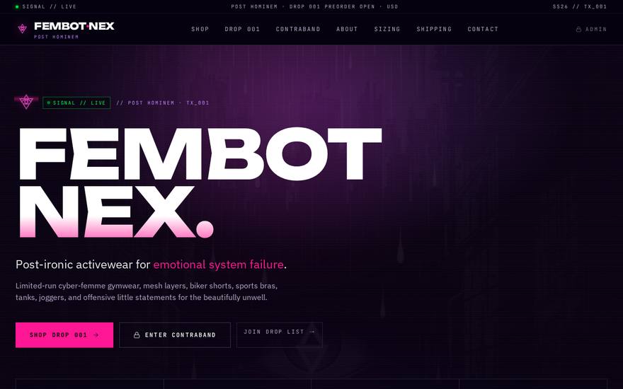 Screenshot of the FEMBOT NEX website