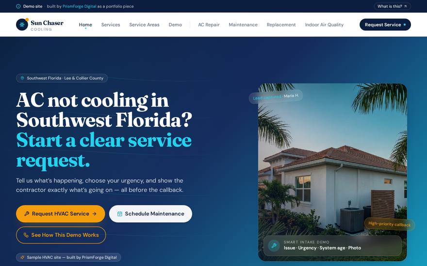 Screenshot of the Sun Chaser Cooling website